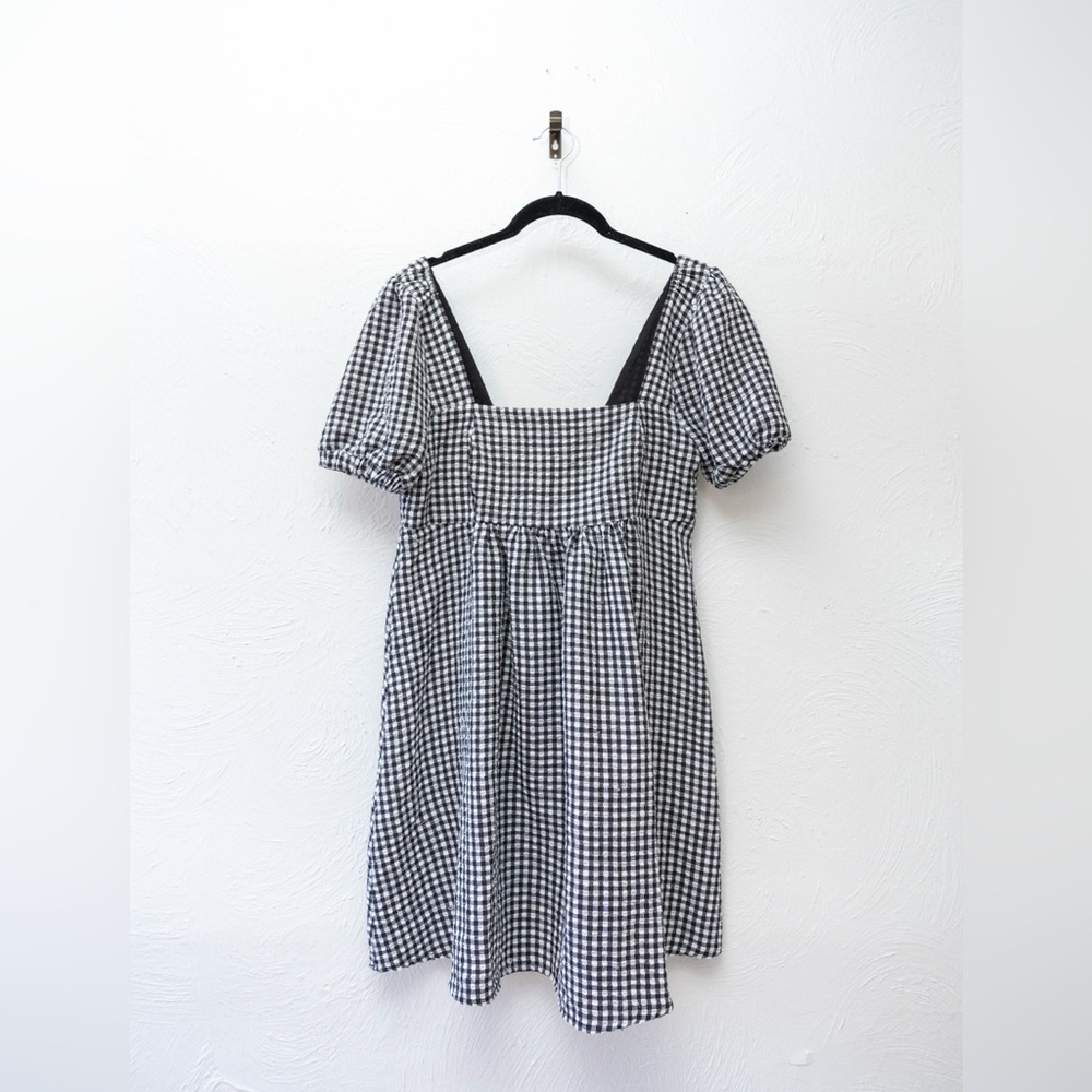 Gingham Babydoll Square Neck Dress